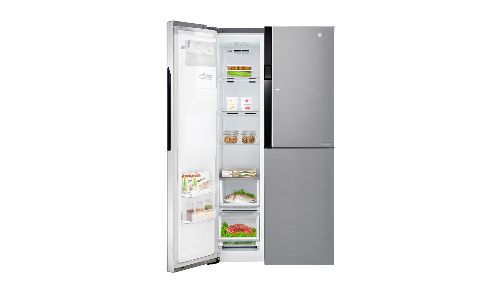 LG Side-by-Side mit Door-in-Door® |  Eis-, Crushed Ice- und Wasserspender  | 606 Liter Kapazität | Energieeffizienzklasse F | Interner Wassertank 4L | Steel | GSJ561PZUZ, GSJ561PZUZ